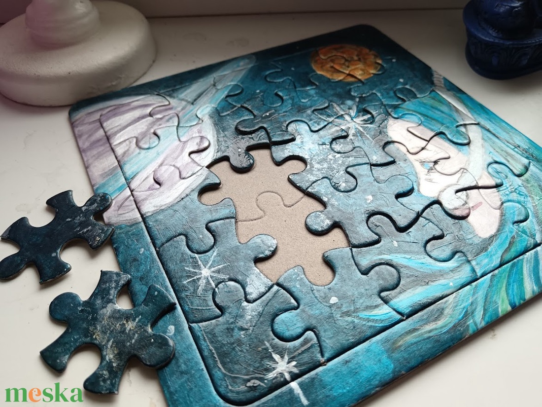 Irány a Szaturnusz! egyedi, kézzel festett akrilkép puzzle alapon - otthon & életmód - dekoráció - kép & falikép - táblakép - Meska.hu