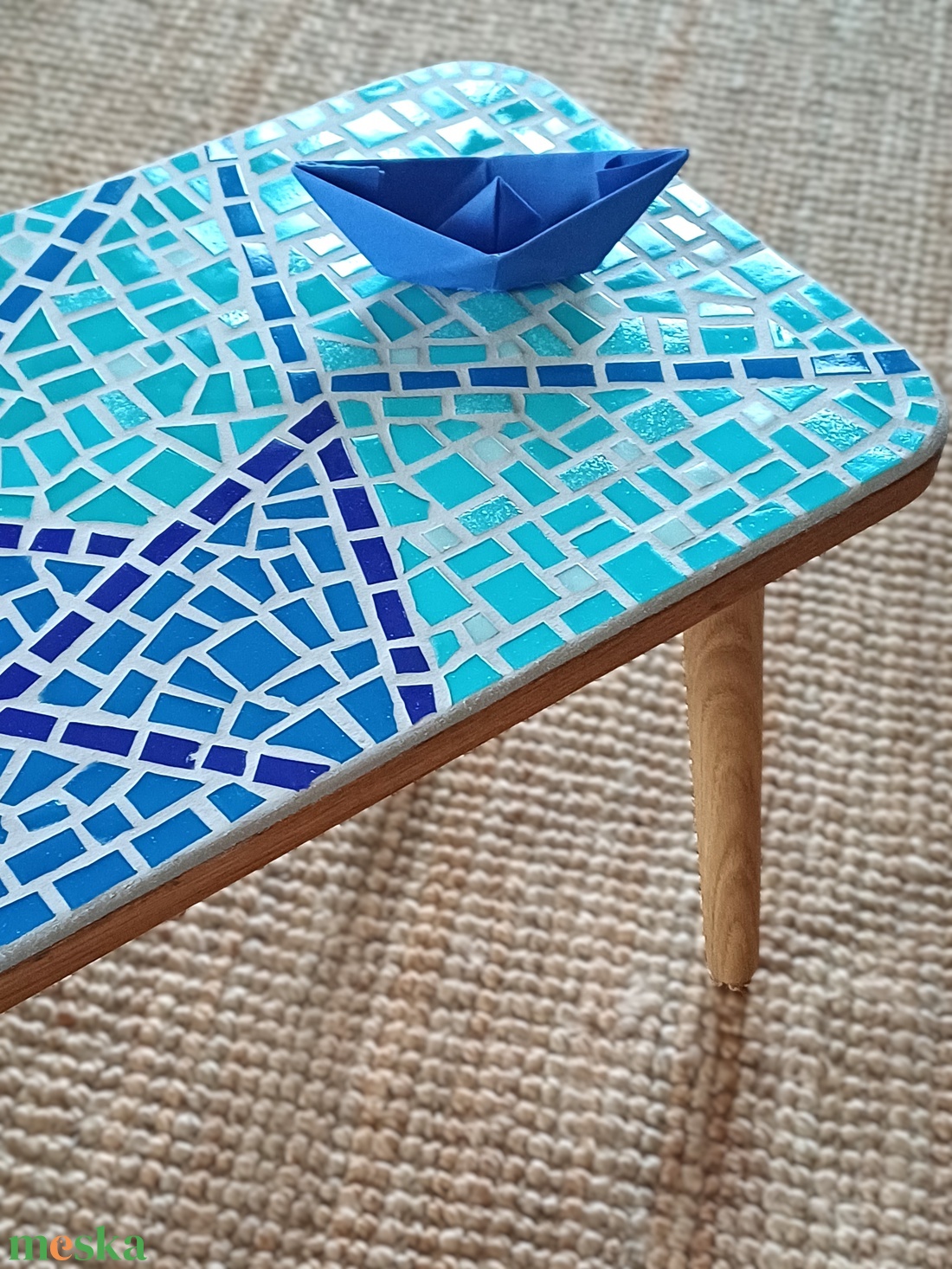 Origami - mozaikos asztalka, tömör tölgy,fából - otthon & életmód - bútor - asztal - Meska.hu