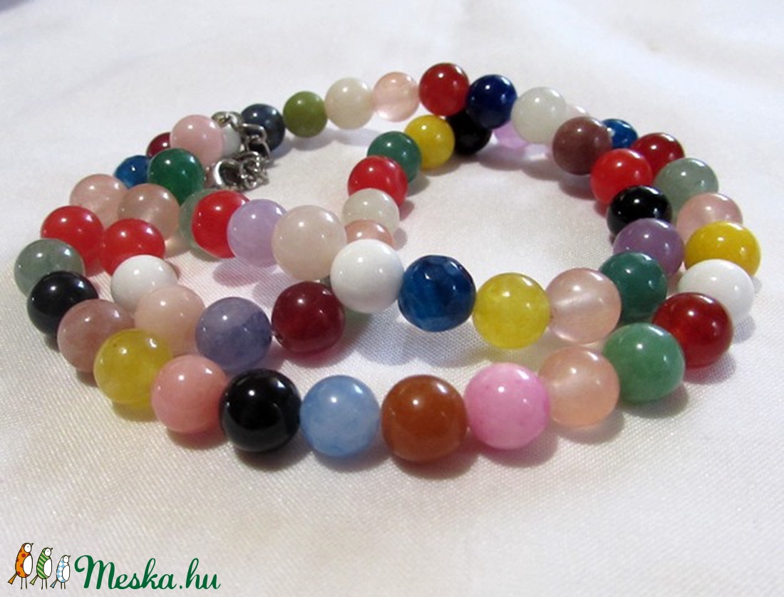 SZÍNES ACHÁT-gyöngysor - ékszer - nyaklánc - gyöngyös nyaklánc - Meska.hu