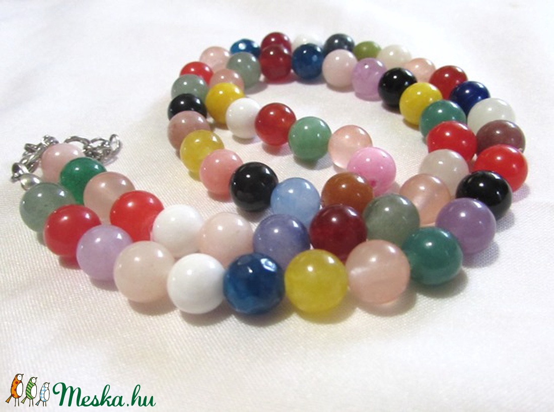 SZÍNES ACHÁT-gyöngysor - ékszer - nyaklánc - gyöngyös nyaklánc - Meska.hu