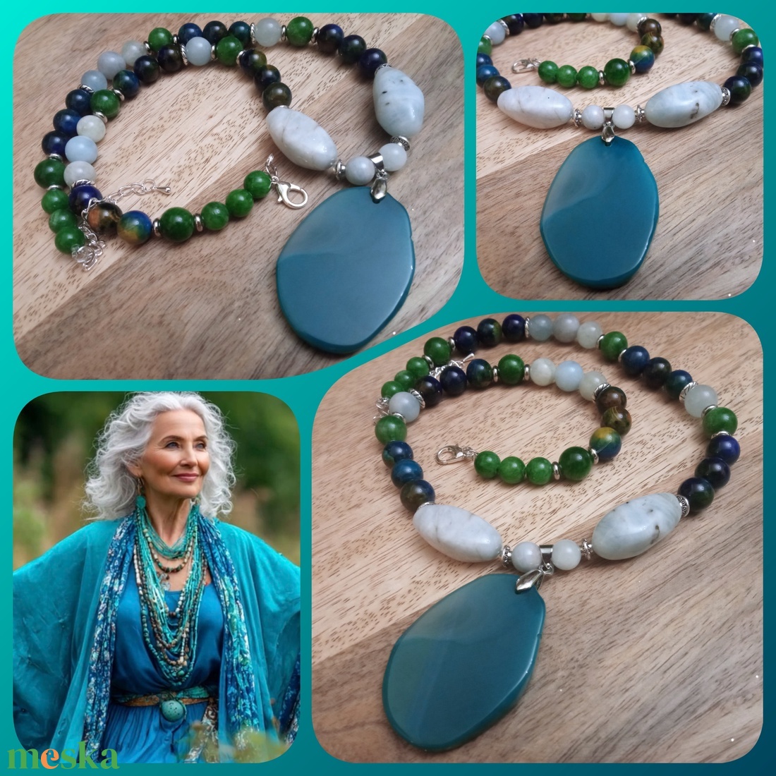 FÉLDRÁGAKŐ/ÁSVÁNY/ - gyöngysor, nyakék - ékszer - ékszerszett - Meska.hu