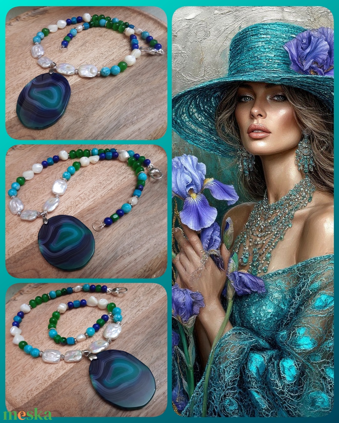 FÉLDRÁGAKŐ/ÁSVÁNY/ - gyöngysor, nyakék - ékszer - ékszerszett - Meska.hu