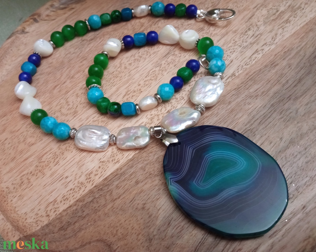 FÉLDRÁGAKŐ/ÁSVÁNY/ - gyöngysor, nyakék - ékszer - ékszerszett - Meska.hu