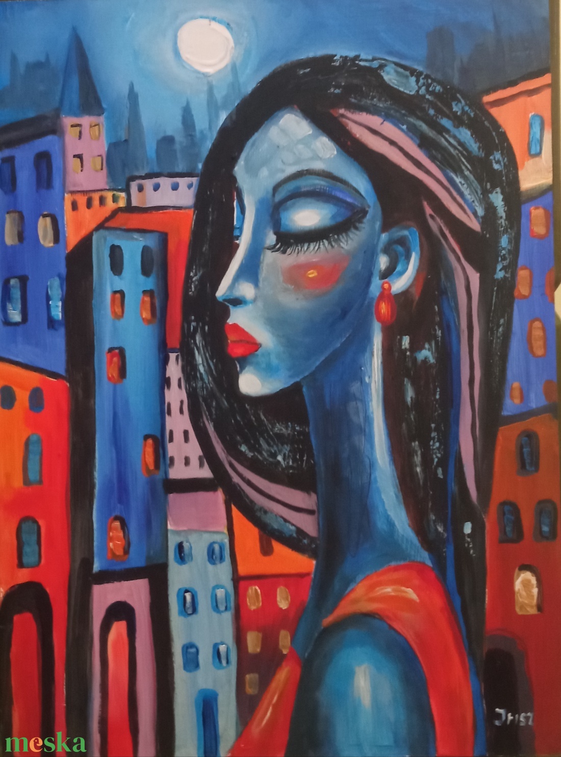 TELIHOLD- ABSZTRAKT festmény - művészet - festmény - olajfestmény - Meska.hu