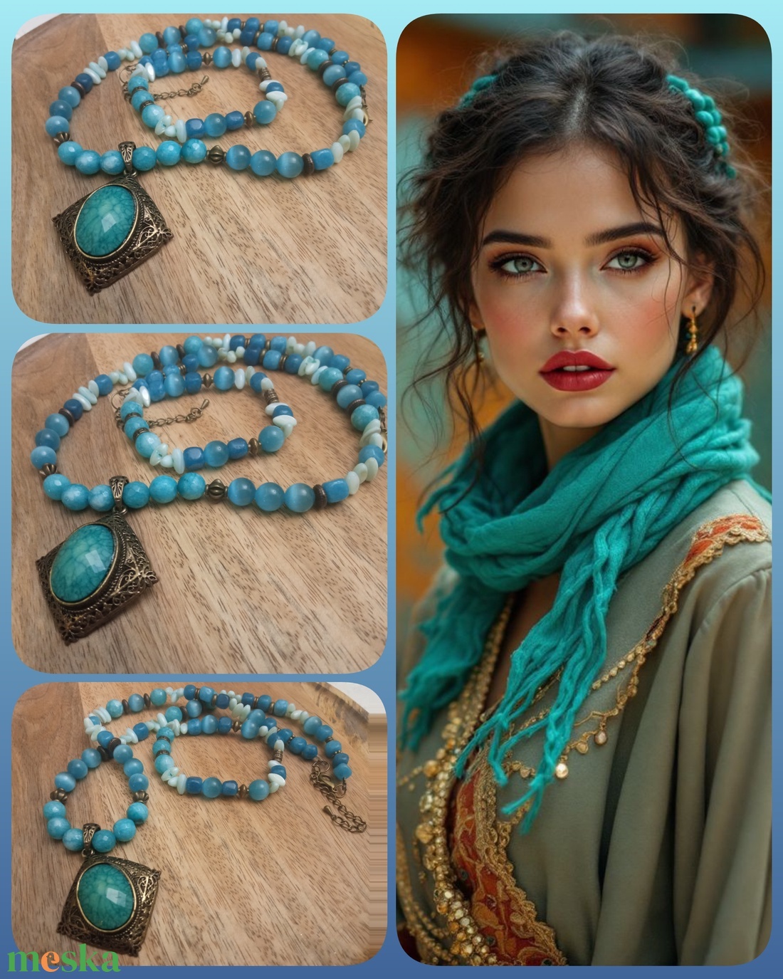 FÉLDRÁGAKŐ/ÁSVÁNY/ -gyöngysor, nyakék - ékszer - nyaklánc - medálos nyaklánc - Meska.hu