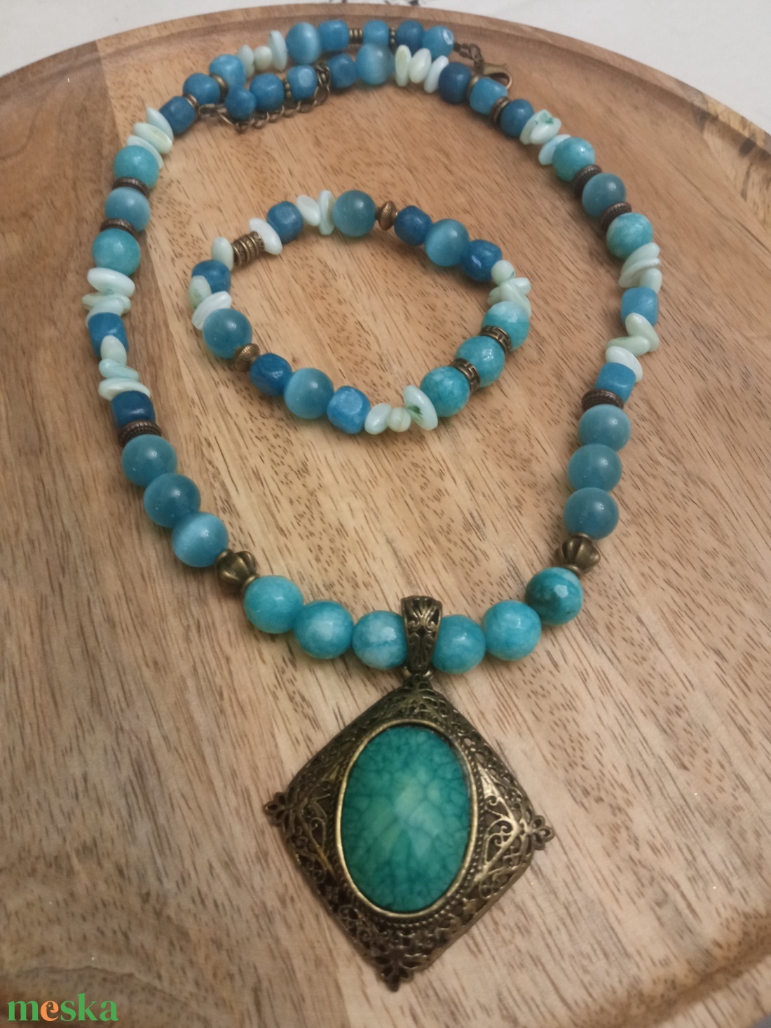 FÉLDRÁGAKŐ/ÁSVÁNY/ -gyöngysor, nyakék - ékszer - nyaklánc - medálos nyaklánc - Meska.hu