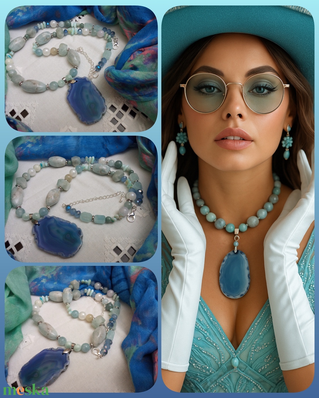 FÉLDRÁGAKŐ/ÁSVÁNY/ -gyöngysor, nyakék - ékszer - nyaklánc - medálos nyaklánc - Meska.hu