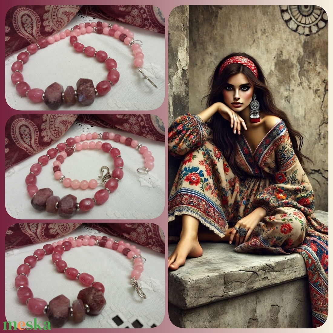 FÉLDRÁGAKŐ/ÁSVÁNY/ -gyöngysor, nyakék - ékszer - nyaklánc - medálos nyaklánc - Meska.hu