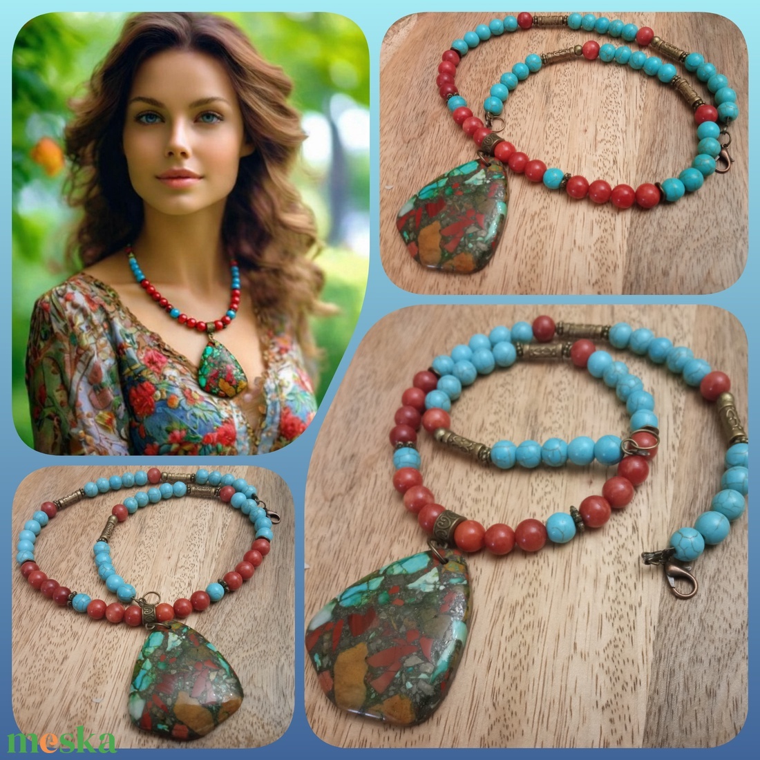 FÉLDRÁGAKŐ/ÁSVÁNY/ -gyöngysor, nyakék - ékszer - nyaklánc - medálos nyaklánc - Meska.hu