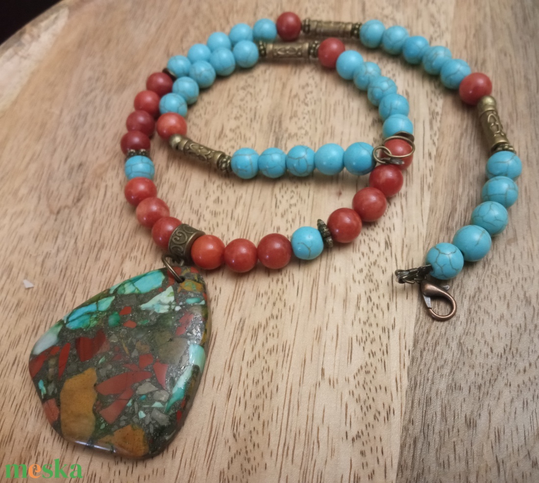 FÉLDRÁGAKŐ/ÁSVÁNY/ -gyöngysor, nyakék - ékszer - nyaklánc - medálos nyaklánc - Meska.hu