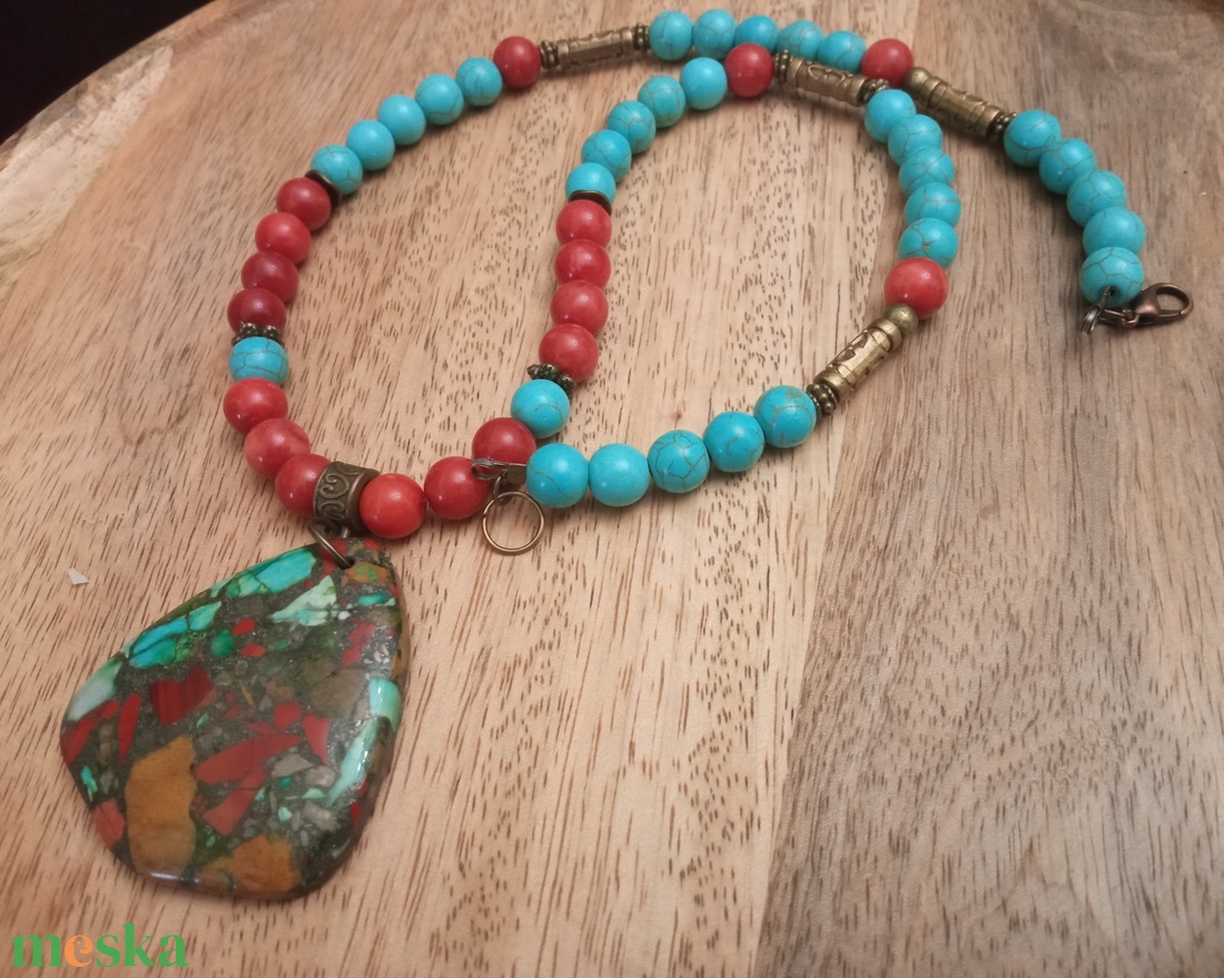 FÉLDRÁGAKŐ/ÁSVÁNY/ -gyöngysor, nyakék - ékszer - nyaklánc - medálos nyaklánc - Meska.hu