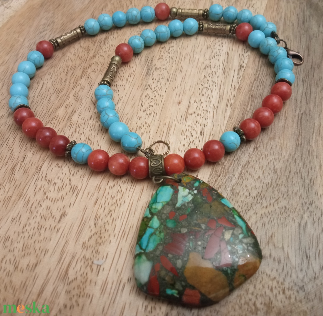 FÉLDRÁGAKŐ/ÁSVÁNY/ -gyöngysor, nyakék - ékszer - nyaklánc - medálos nyaklánc - Meska.hu