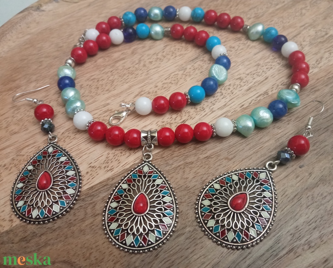 FÉLDRÁGAKŐ/ÁSVÁNY/-SZETT - ékszer - nyaklánc - gyöngyös nyaklánc - Meska.hu