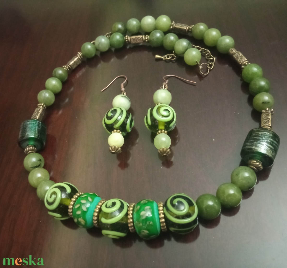 FÉLDRÁGAKŐ/ÁSVÁNY/ - SZETT - ékszer - nyaklánc - gyöngyös nyaklánc - Meska.hu