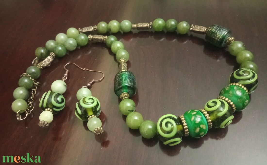 FÉLDRÁGAKŐ/ÁSVÁNY/ - SZETT - ékszer - nyaklánc - gyöngyös nyaklánc - Meska.hu