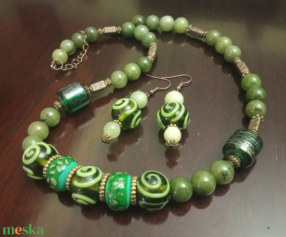 FÉLDRÁGAKŐ/ÁSVÁNY/ - SZETT - ékszer - nyaklánc - gyöngyös nyaklánc - Meska.hu