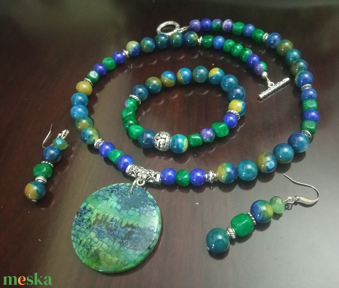 FÉLDRÁGAKŐ/ÁSVÁNY/ - SZETT - ékszer - nyaklánc - gyöngyös nyaklánc - Meska.hu