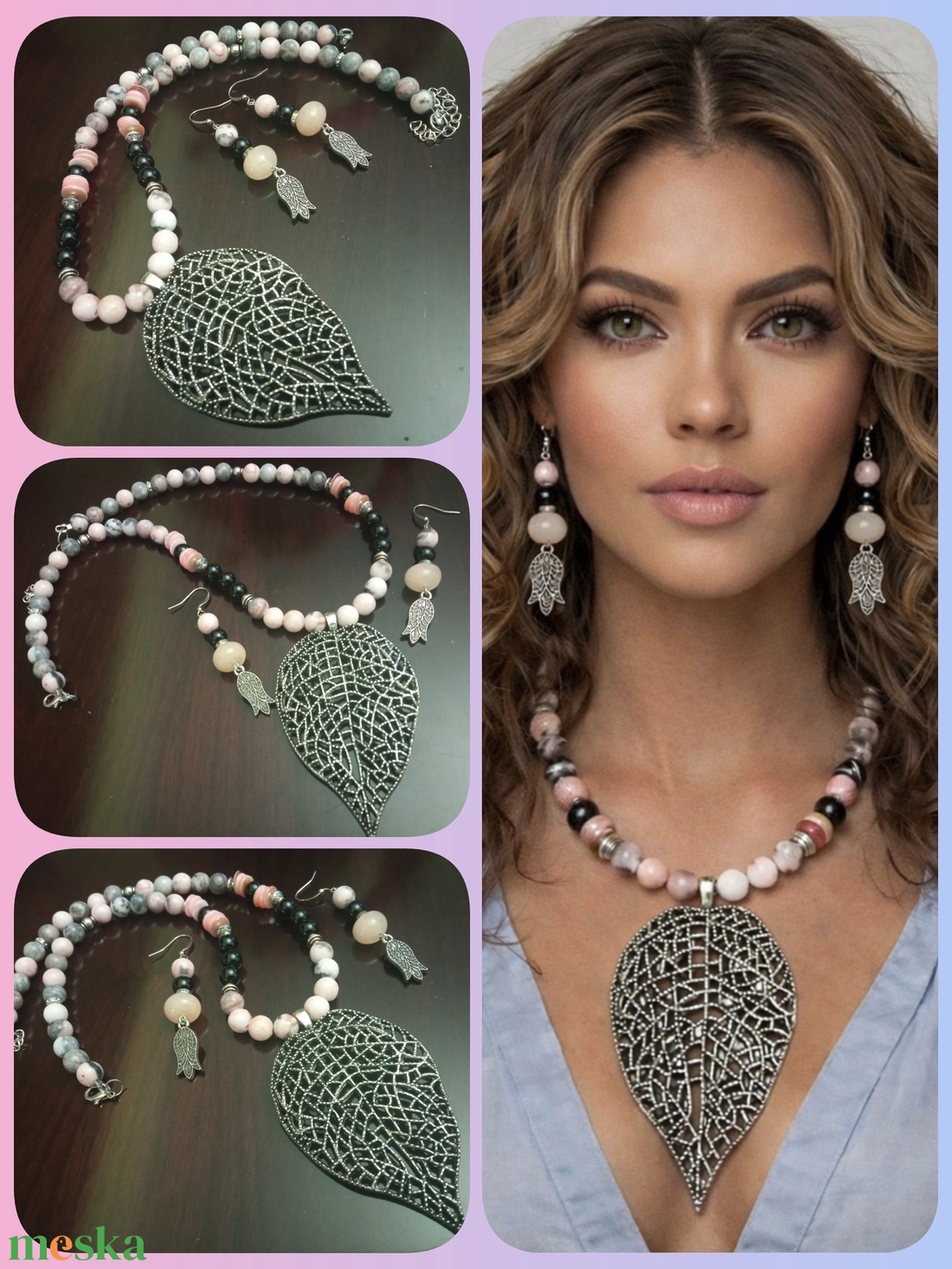 FÉLDRÁGAKŐ/ÁSVÁNY/ - SZETT - ékszer - nyaklánc - gyöngyös nyaklánc - Meska.hu