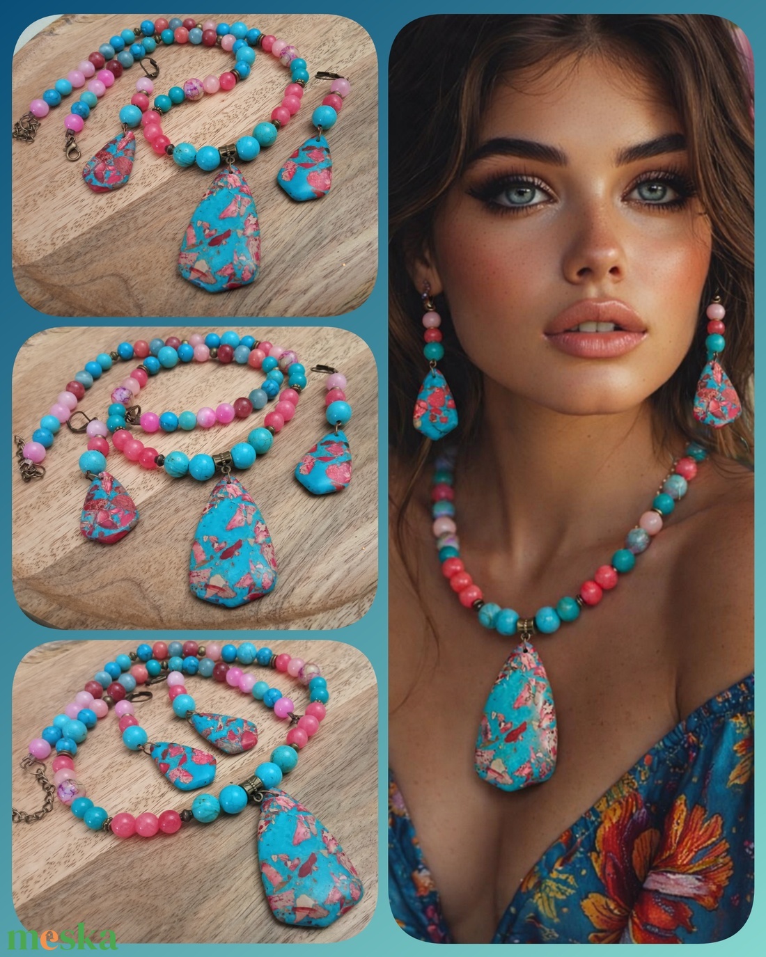 FÉLDRÁGAKŐ/ÁSVÁNY/ - SZETT - ékszer - nyaklánc - gyöngyös nyaklánc - Meska.hu