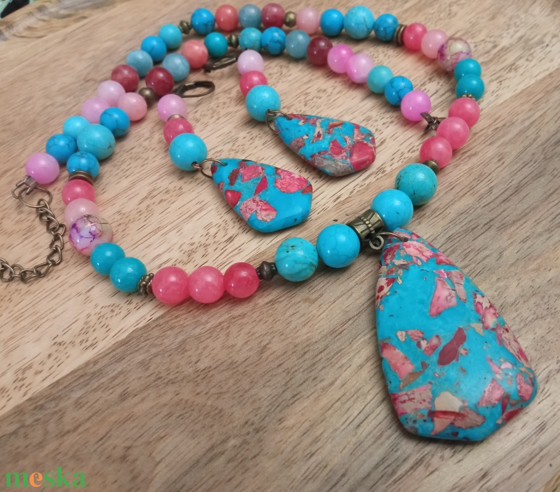 FÉLDRÁGAKŐ/ÁSVÁNY/ - SZETT - ékszer - nyaklánc - gyöngyös nyaklánc - Meska.hu