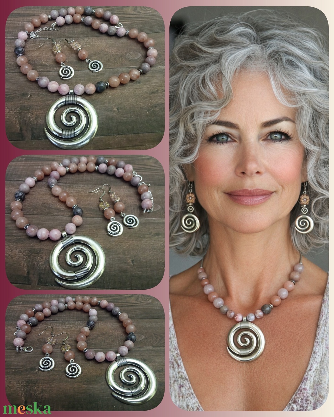 FÉLDRÁGAKŐ/ÁSVÁNY/ - SZETT - ékszer - nyaklánc - gyöngyös nyaklánc - Meska.hu