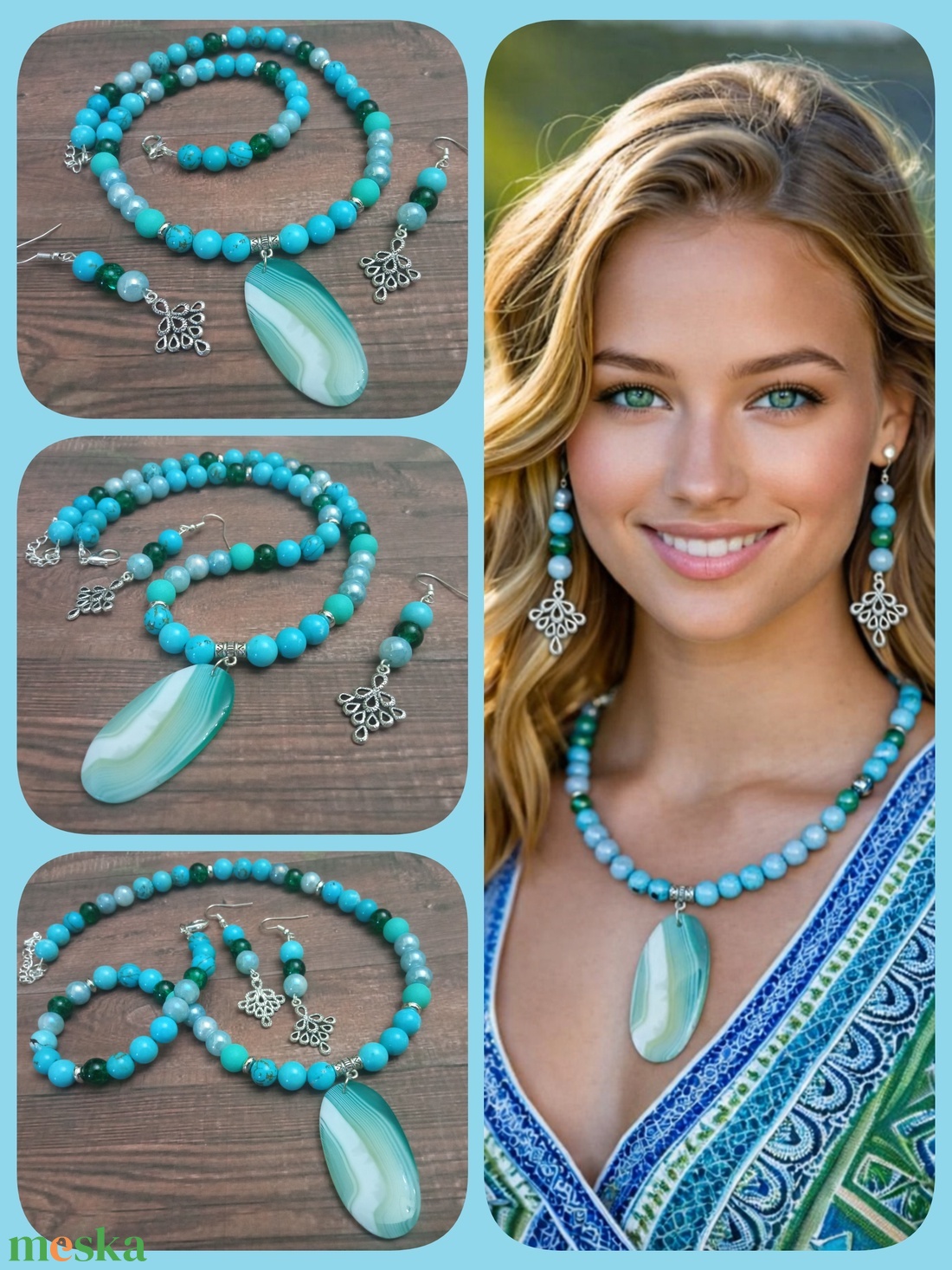 FÉLDRÁGAKŐ/ÁSVÁNY/ - SZETT - ékszer - nyaklánc - gyöngyös nyaklánc - Meska.hu