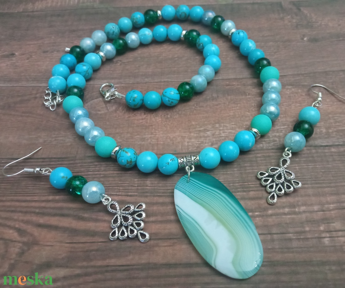 FÉLDRÁGAKŐ/ÁSVÁNY/ - SZETT - ékszer - nyaklánc - gyöngyös nyaklánc - Meska.hu