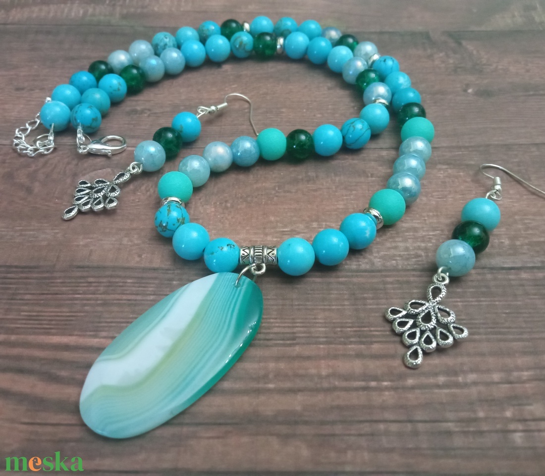 FÉLDRÁGAKŐ/ÁSVÁNY/ - SZETT - ékszer - nyaklánc - gyöngyös nyaklánc - Meska.hu