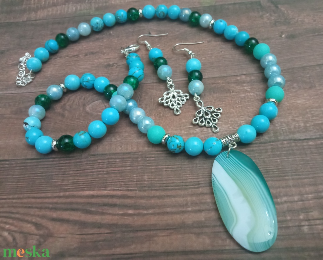 FÉLDRÁGAKŐ/ÁSVÁNY/ - SZETT - ékszer - nyaklánc - gyöngyös nyaklánc - Meska.hu