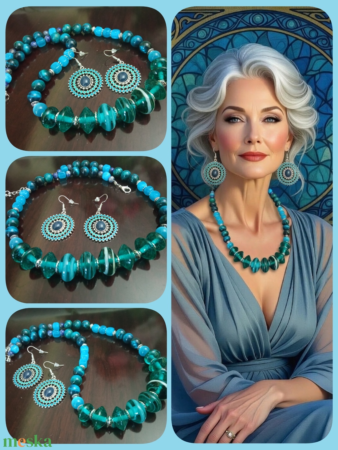 FÉLDRÁGAKŐ/ÁSVÁNY/ - SZETT - ékszer - nyaklánc - gyöngyös nyaklánc - Meska.hu