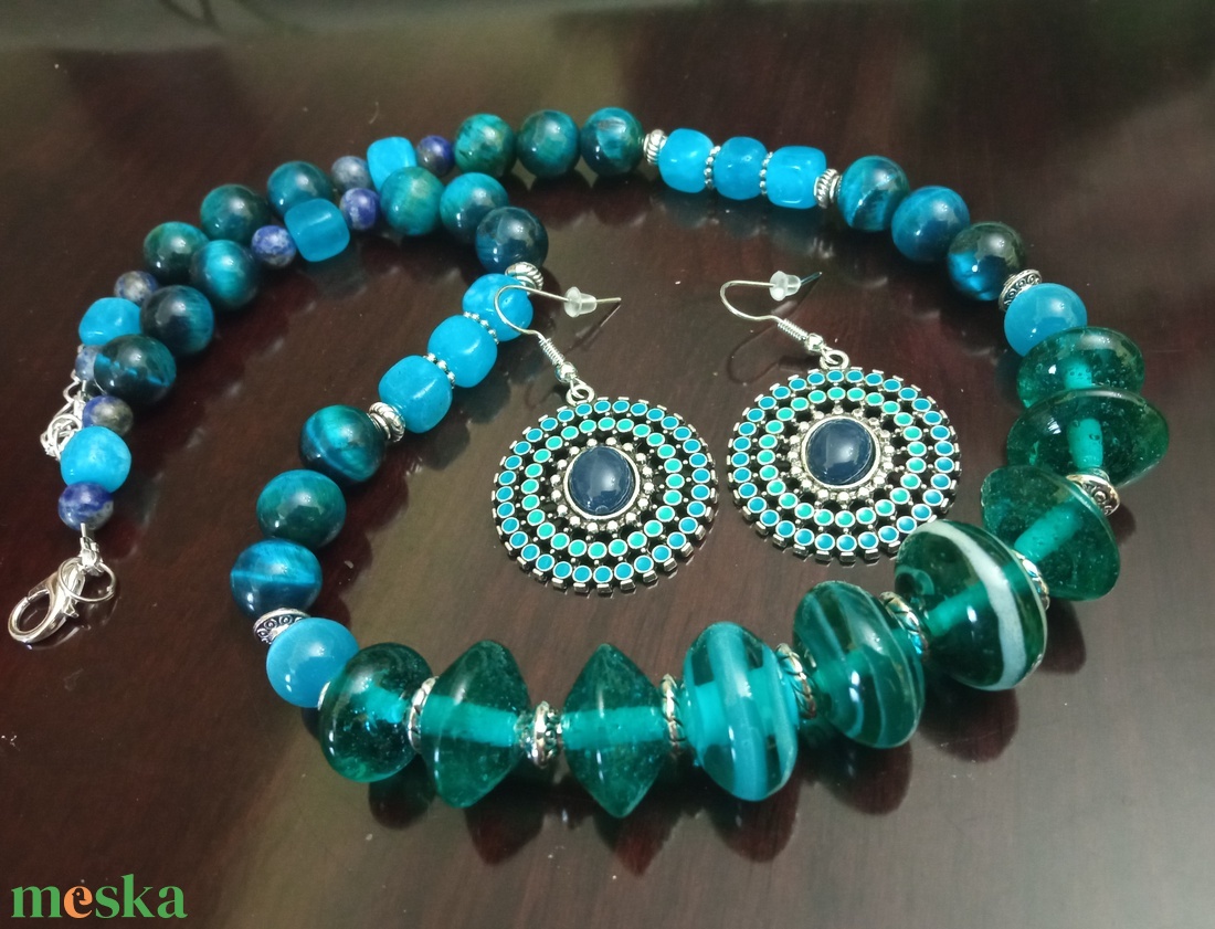 FÉLDRÁGAKŐ/ÁSVÁNY/ - SZETT - ékszer - nyaklánc - gyöngyös nyaklánc - Meska.hu