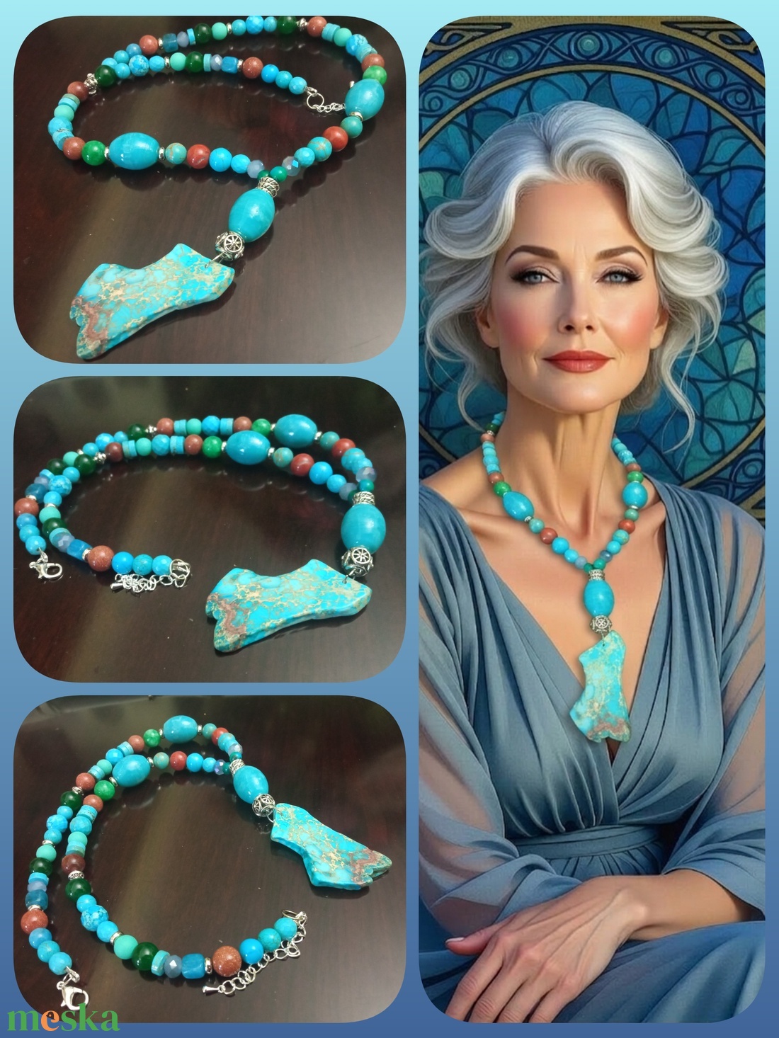 FÉLDRÁGAKŐ/ÁSVÁNY/ -gyöngysor, nyakék - ékszer - nyaklánc - medálos nyaklánc - Meska.hu