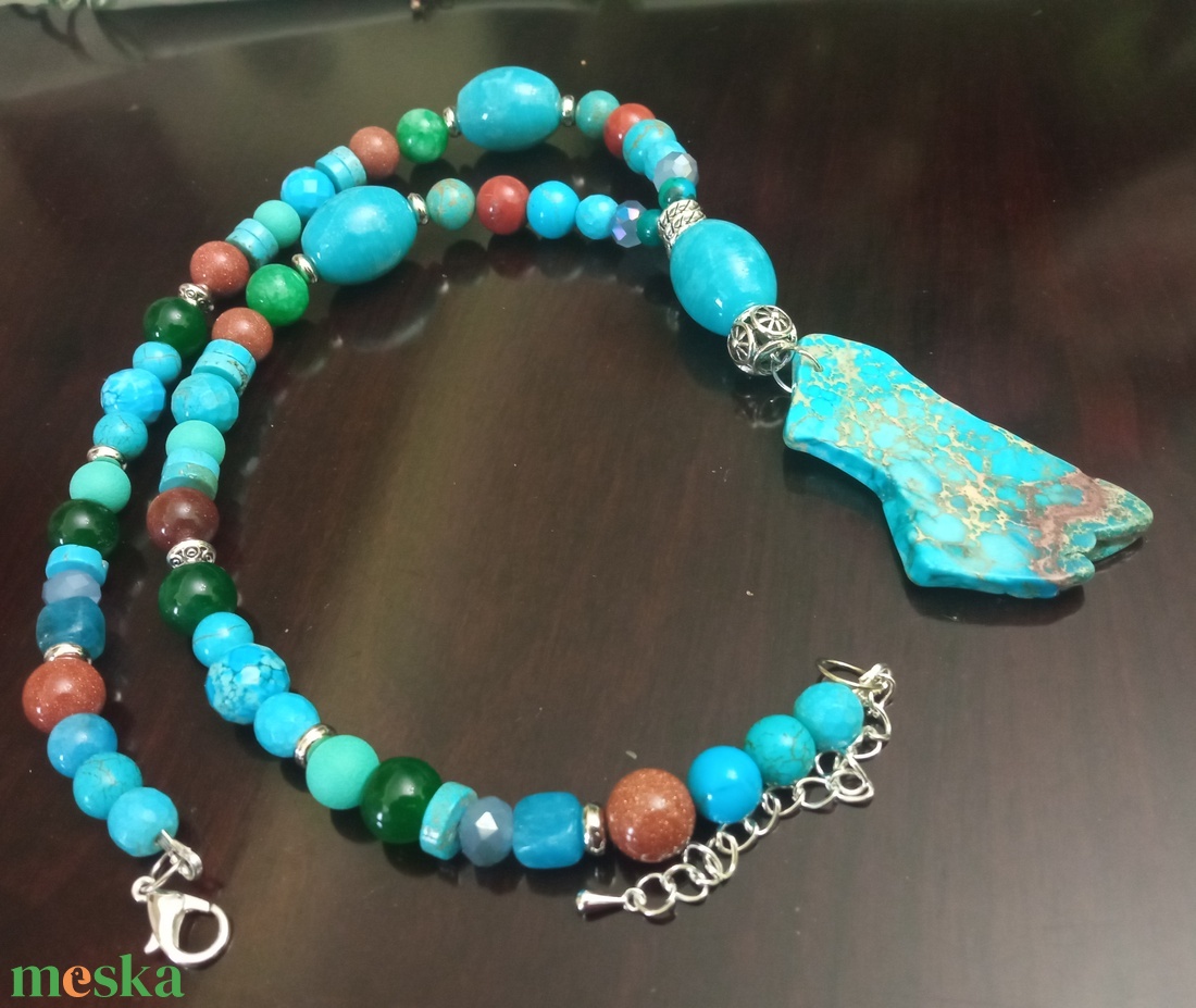 FÉLDRÁGAKŐ/ÁSVÁNY/ -gyöngysor, nyakék - ékszer - nyaklánc - medálos nyaklánc - Meska.hu