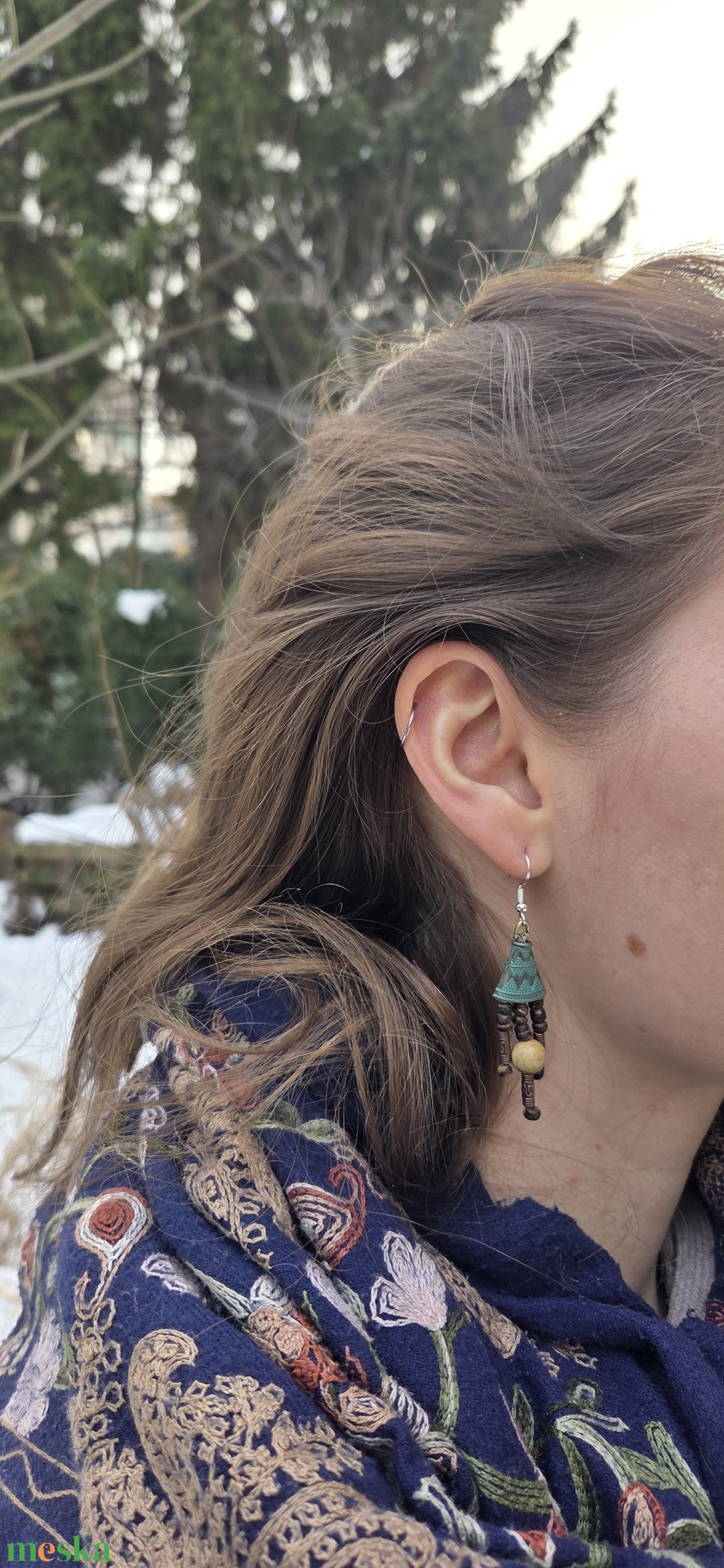 'Babó' kézműves fülbevaló térképjáspissal és kókuszgyöngyökkel - ékszer - fülbevaló - lógó fülbevaló - Meska.hu