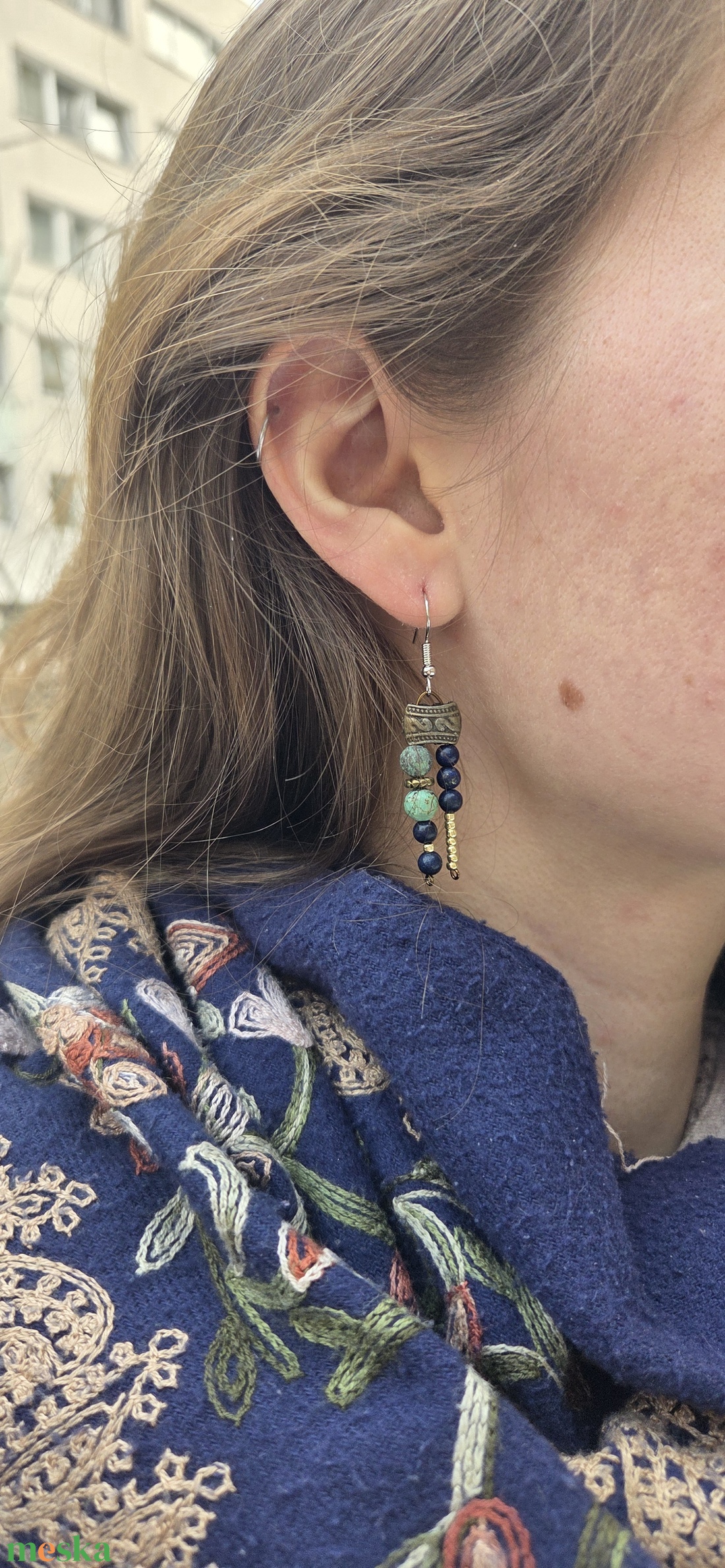 'KIMÉRA' kézműves fülbevaló lápisszal és afrikai türkizzel - ékszer - fülbevaló - lógó fülbevaló - Meska.hu