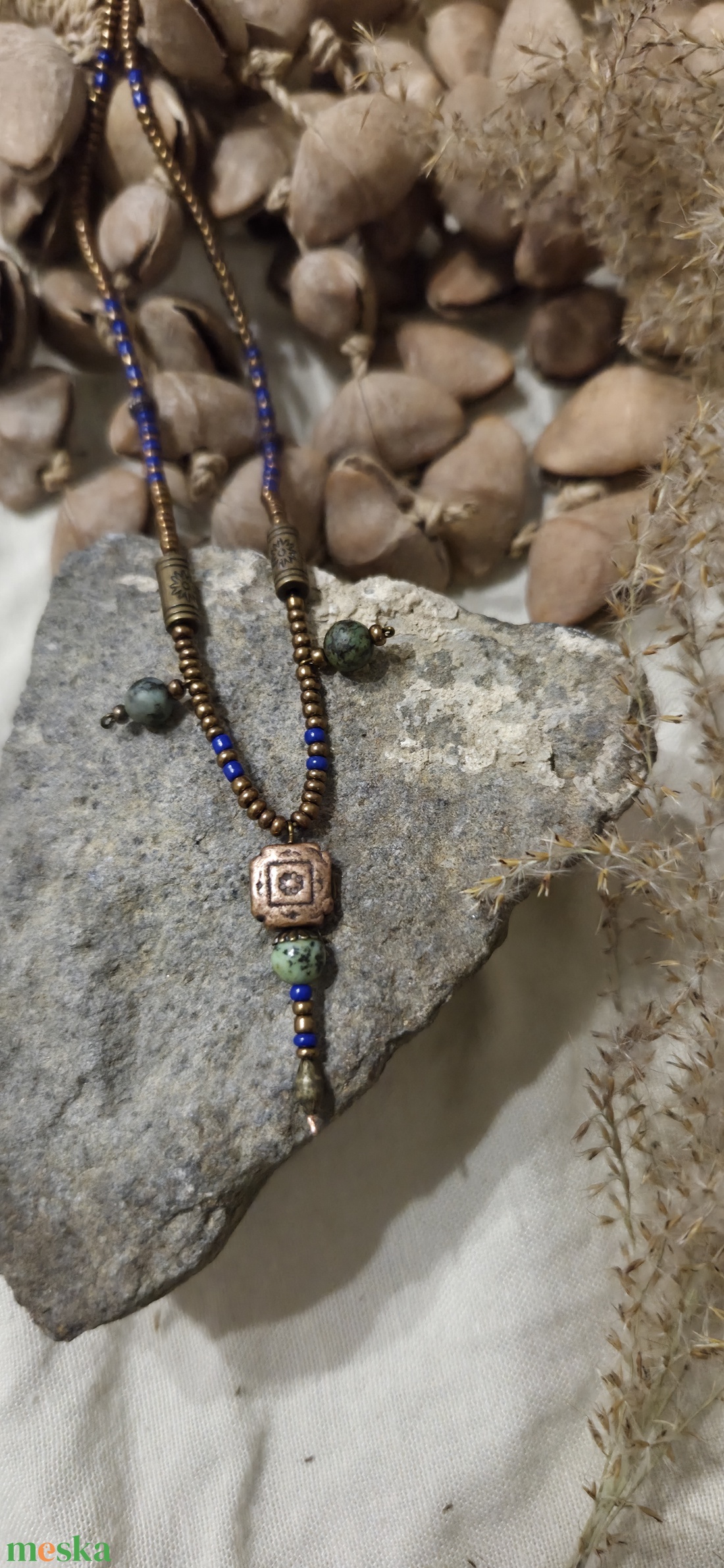 AZU kék-türkiz nyaklánc - ékszer - nyaklánc - gyöngyös nyaklánc - Meska.hu