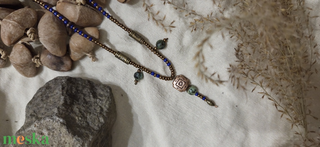 AZU kék-türkiz nyaklánc - ékszer - nyaklánc - gyöngyös nyaklánc - Meska.hu