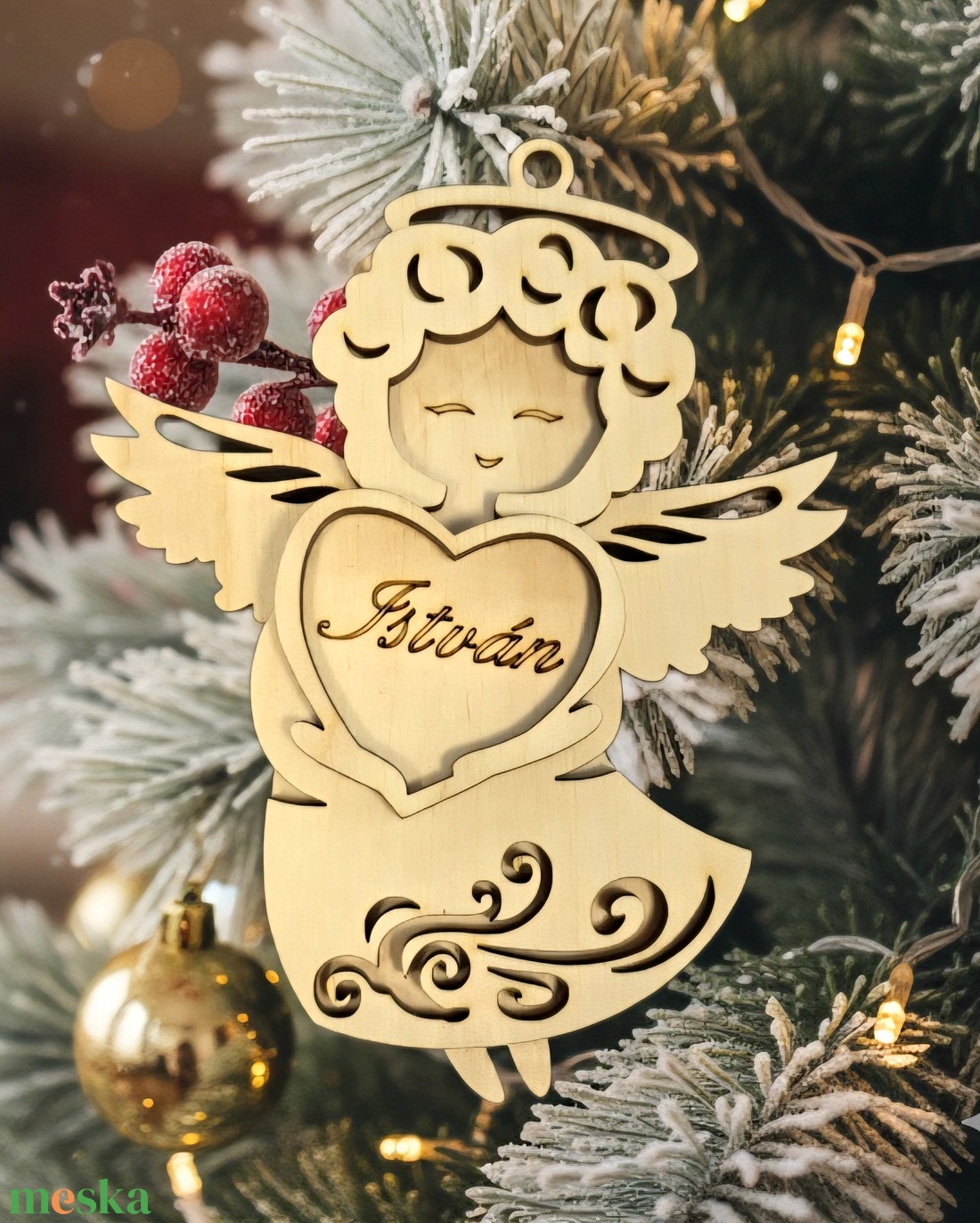 Angyalka karácsonyfadísz,saját neveddel. István - karácsony - karácsonyi lakásdekoráció - karácsonyfadíszek - Meska.hu