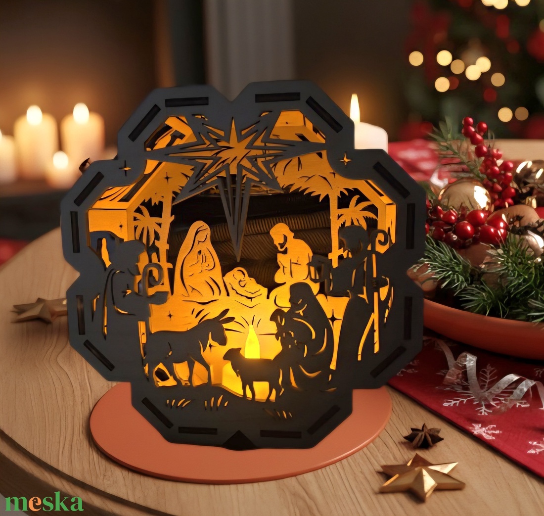 Karácsonyi Jászol Dísz - karácsony - karácsonyi lakásdekoráció - karácsonyi fénydekoráció - Meska.hu