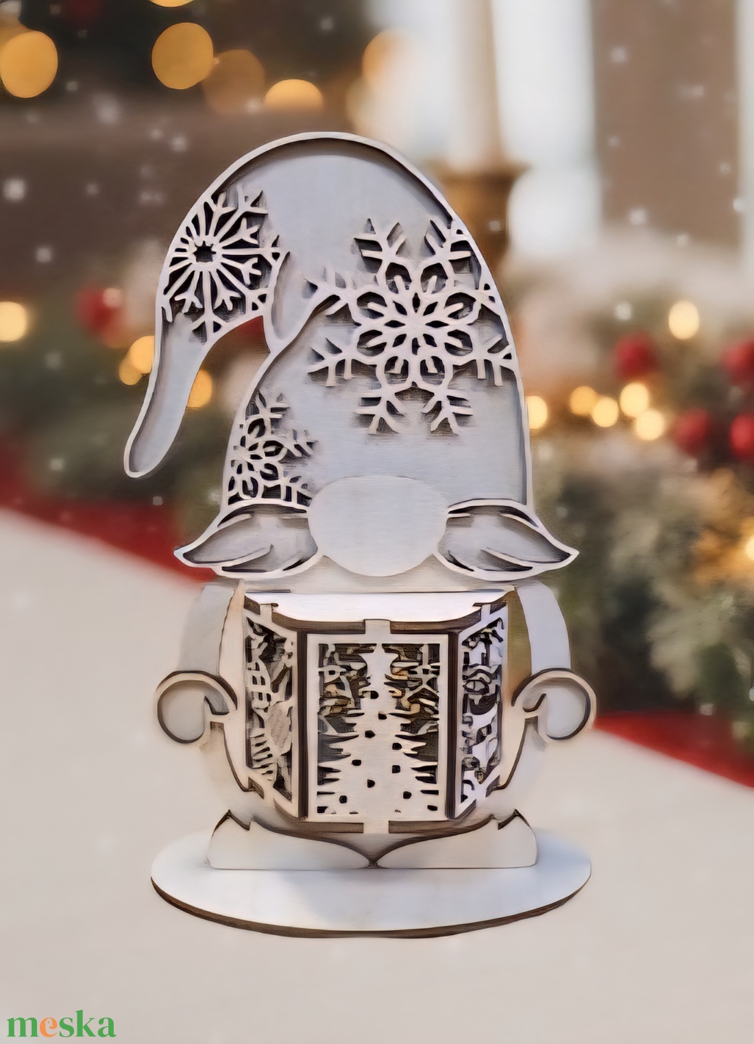 Karácsonyi manó mécsestartóval. - karácsony - karácsonyi lakásdekoráció - karácsonyfa szoknya, karácsonyfa alátét - Meska.hu