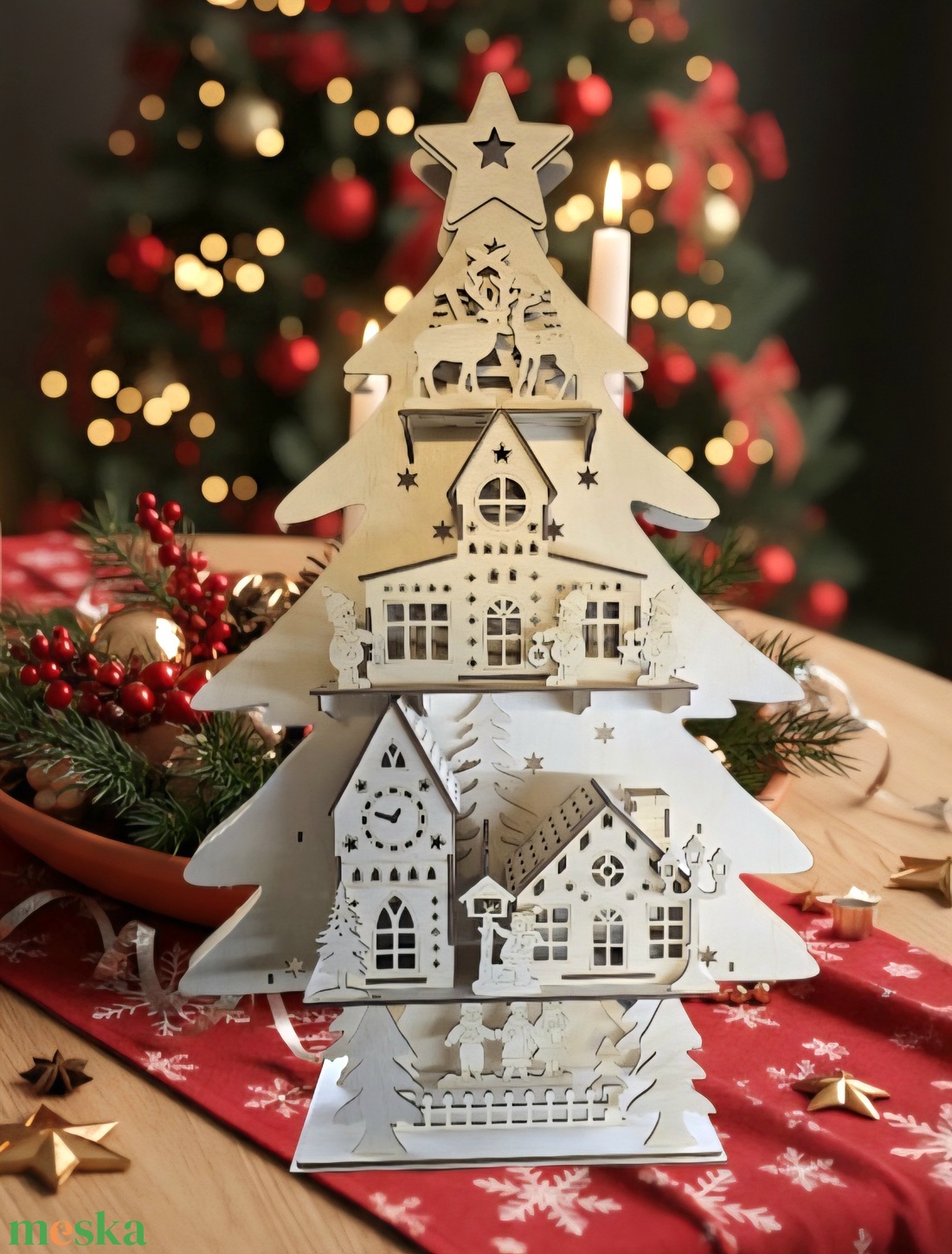 Karácsonyfa asztali-fali lámpás - karácsony - karácsonyi lakásdekoráció - karácsonyi fénydekoráció - Meska.hu