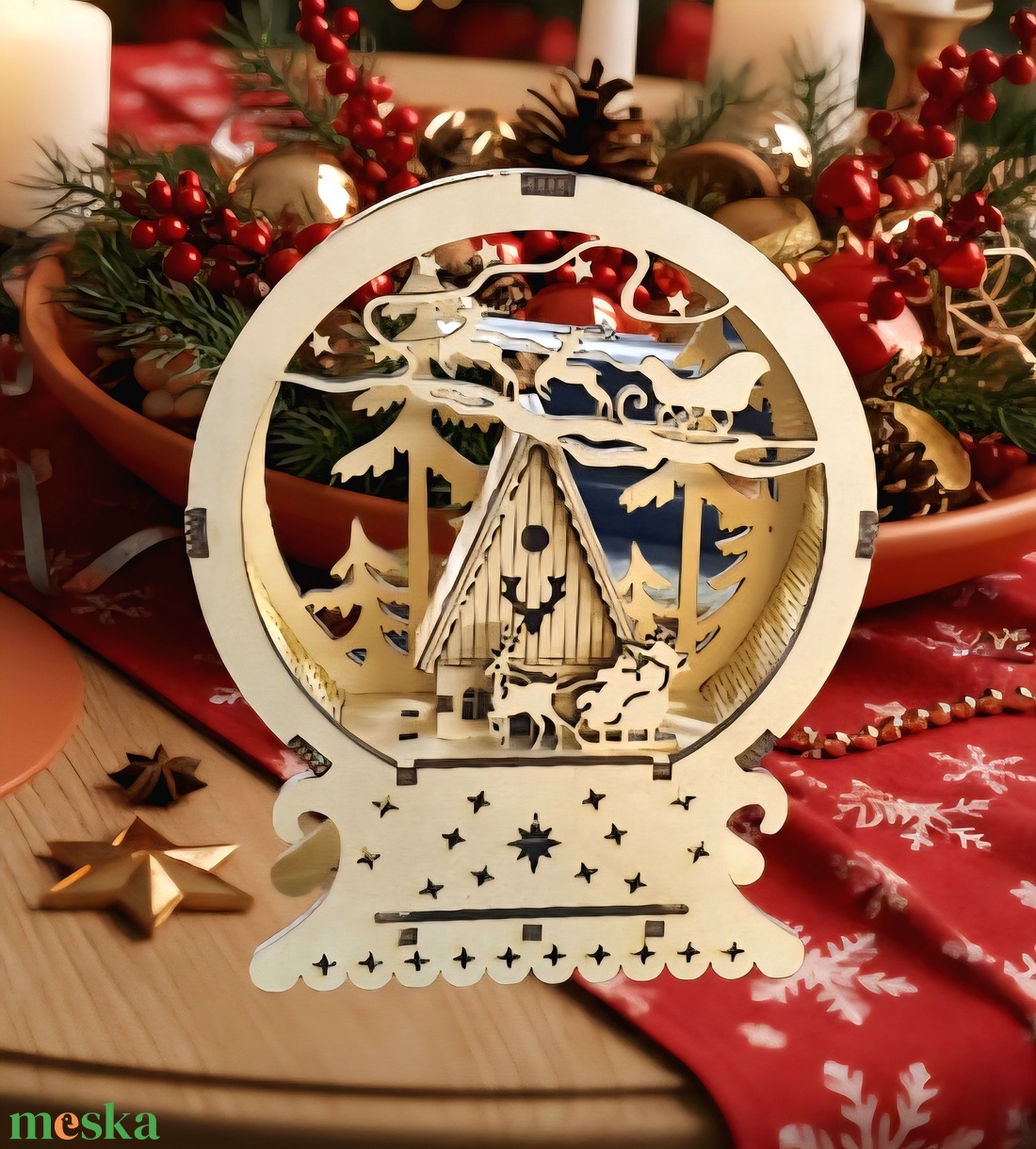 3D Fa hógömb,asztali dekoráció - karácsony - karácsonyi lakásdekoráció - karácsonyi lakásdíszek - Meska.hu