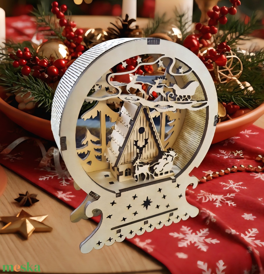 3D Fa hógömb,asztali dekoráció - karácsony - karácsonyi lakásdekoráció - karácsonyi lakásdíszek - Meska.hu