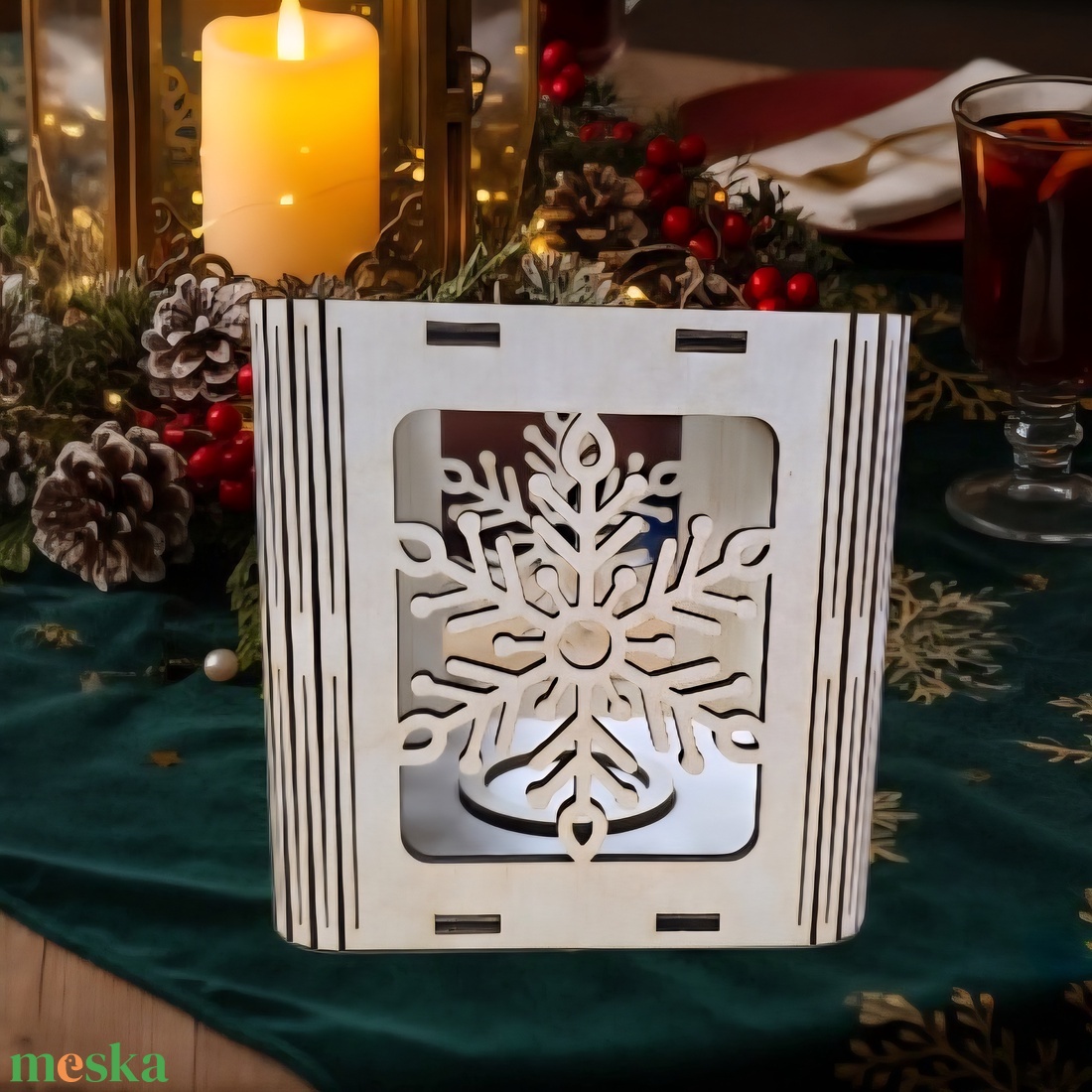 Exkluzív Lézervágott Mécsestartó Téli Hópehely Mintával  - karácsony - karácsonyi lakásdekoráció - karácsonyi fénydekoráció - Meska.hu