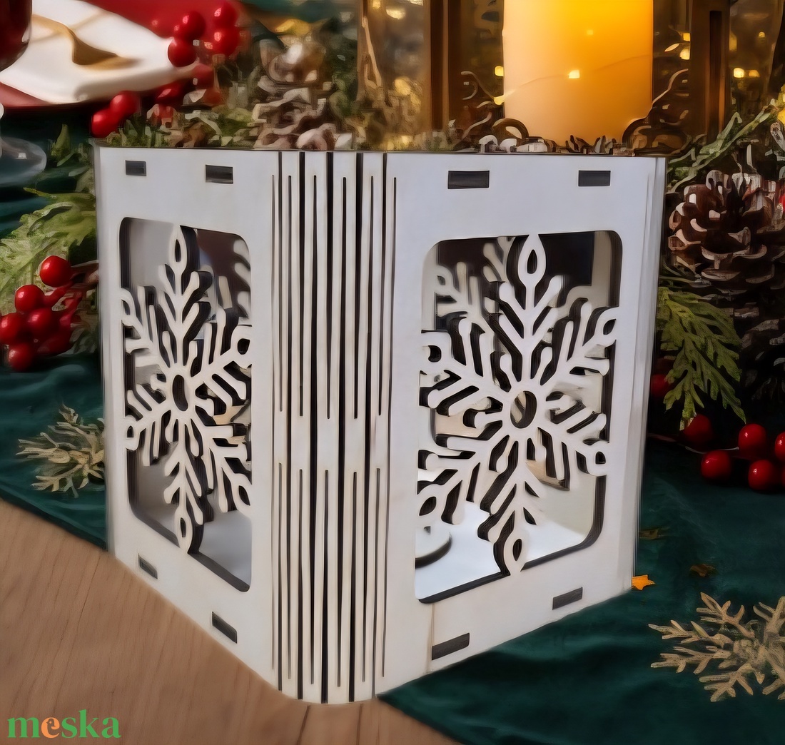 Exkluzív Lézervágott Mécsestartó Téli Hópehely Mintával  - karácsony - karácsonyi lakásdekoráció - karácsonyi fénydekoráció - Meska.hu