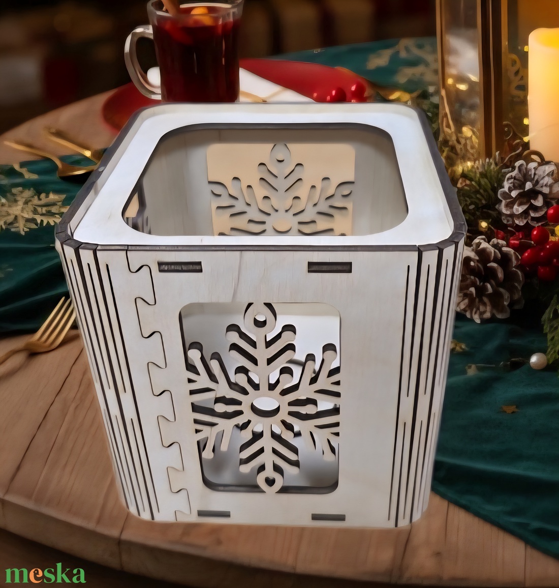 Exkluzív Lézervágott Mécsestartó Téli Hópehely Mintával  - karácsony - karácsonyi lakásdekoráció - karácsonyi fénydekoráció - Meska.hu