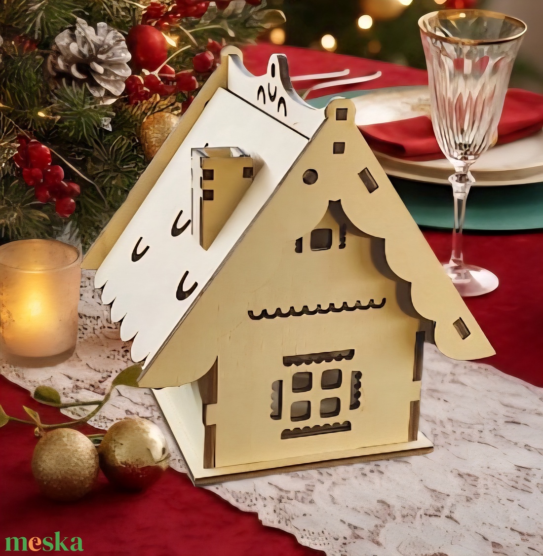 Mézeskalács Házikó,Fából Készült Karácsonyi Mécsestartó Dísz - karácsony - karácsonyi lakásdekoráció - karácsonyi fénydekoráció - Meska.hu