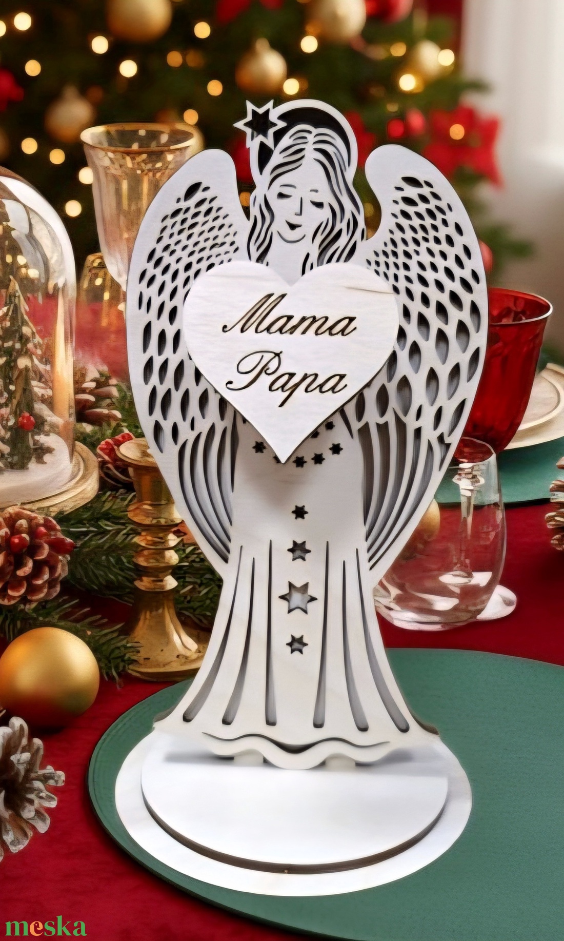 Részletgazdag, Két rétegű Angyalka Dísz.  Egyedi felirattal. - karácsony - karácsonyi lakásdekoráció - karácsonyi lakásdíszek - Meska.hu