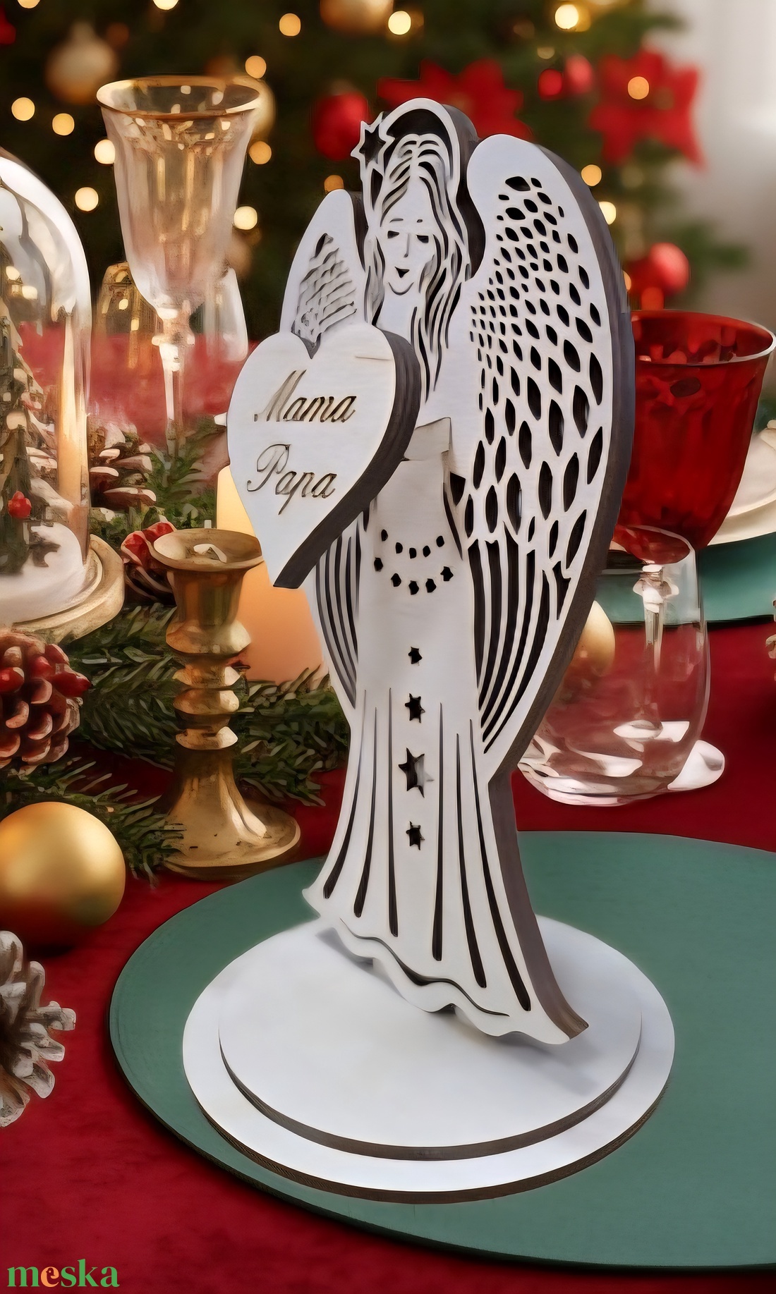 Részletgazdag, Két rétegű Angyalka Dísz.  Egyedi felirattal. - karácsony - karácsonyi lakásdekoráció - karácsonyi lakásdíszek - Meska.hu