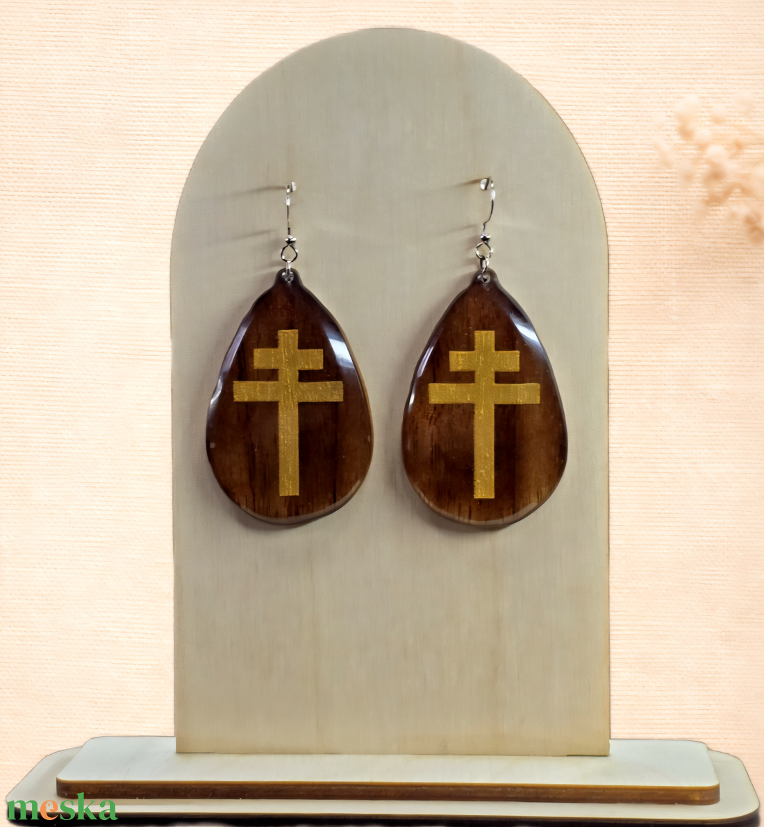 Aranykereszt � amerikai fekete dió fülbevaló - ékszer - fülbevaló - lógó csepp fülbevaló - Meska.hu